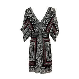 Women's Designer B. Smart Kimono Geometric Print V-Neck Dress w/ Flutter Sleeves